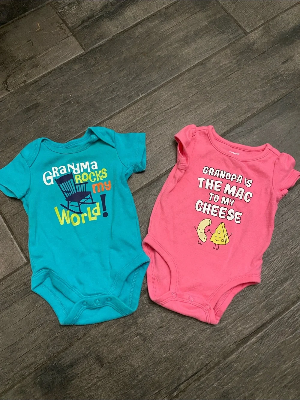 Carter's Teal & Pink Grandparent Graphic One-Piece Bodysuits